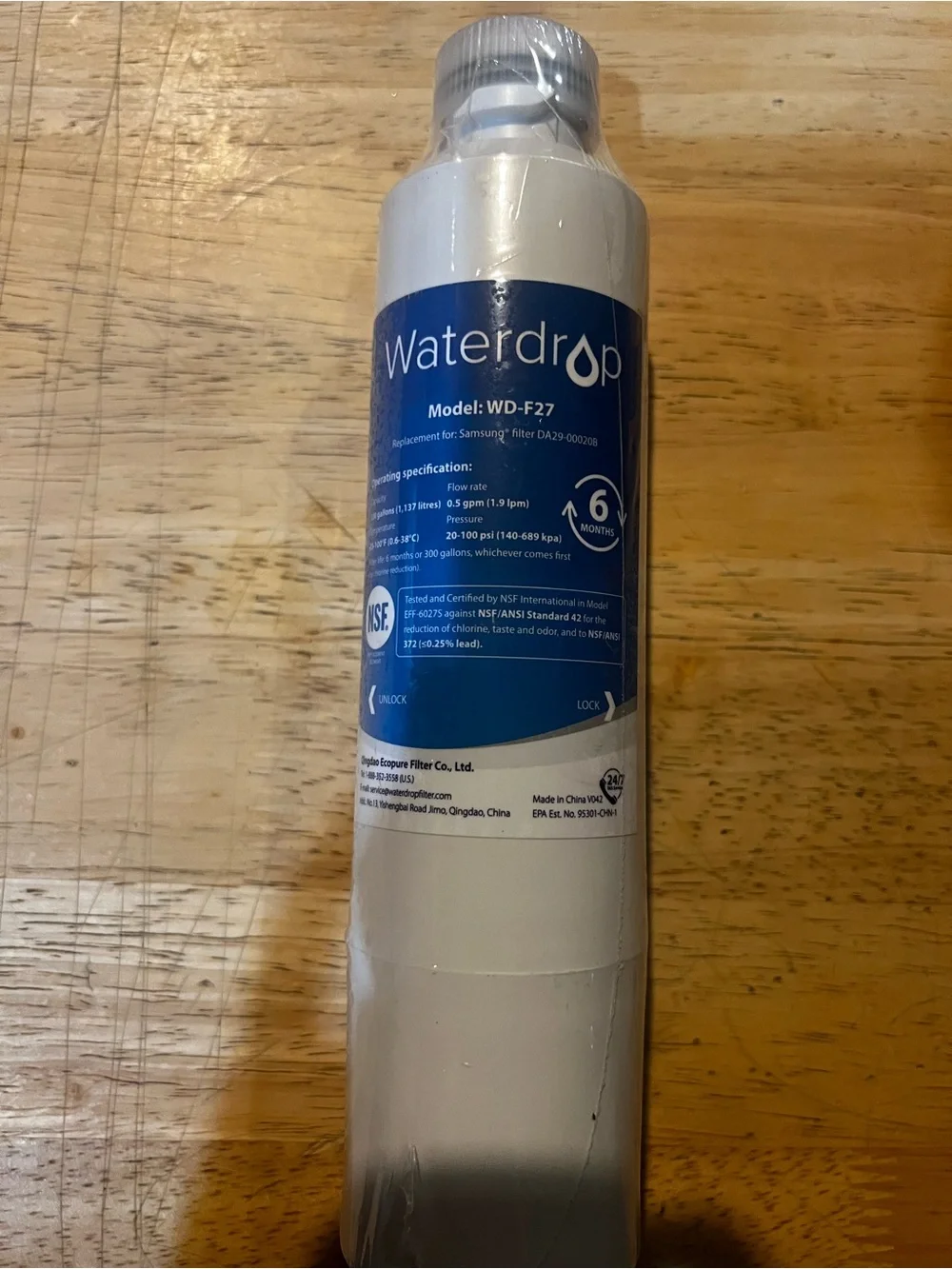 Waterdrop WD-F27 Refrigerator Water Filter - White with Blue Label